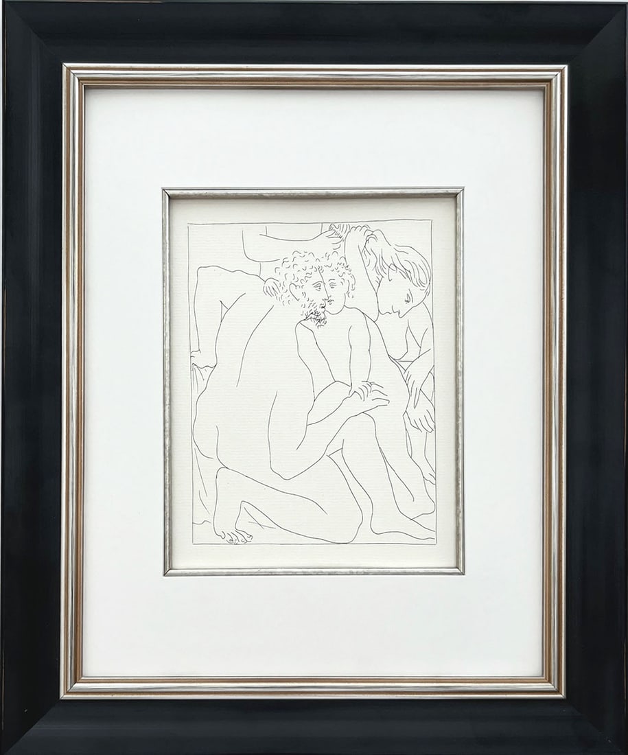 Picasso 4 Deucalion and Pyrrha Create a New Human Race framed: Title: Deucalion and Pyrrha Create a New Human Race Artist: Pablo Picasso (after) Country: Spain Medium: Facsimile - 4 Marks: Not signed, not numbered Paper Size: 11 x 8.50 inches Printed: Circa 1970s