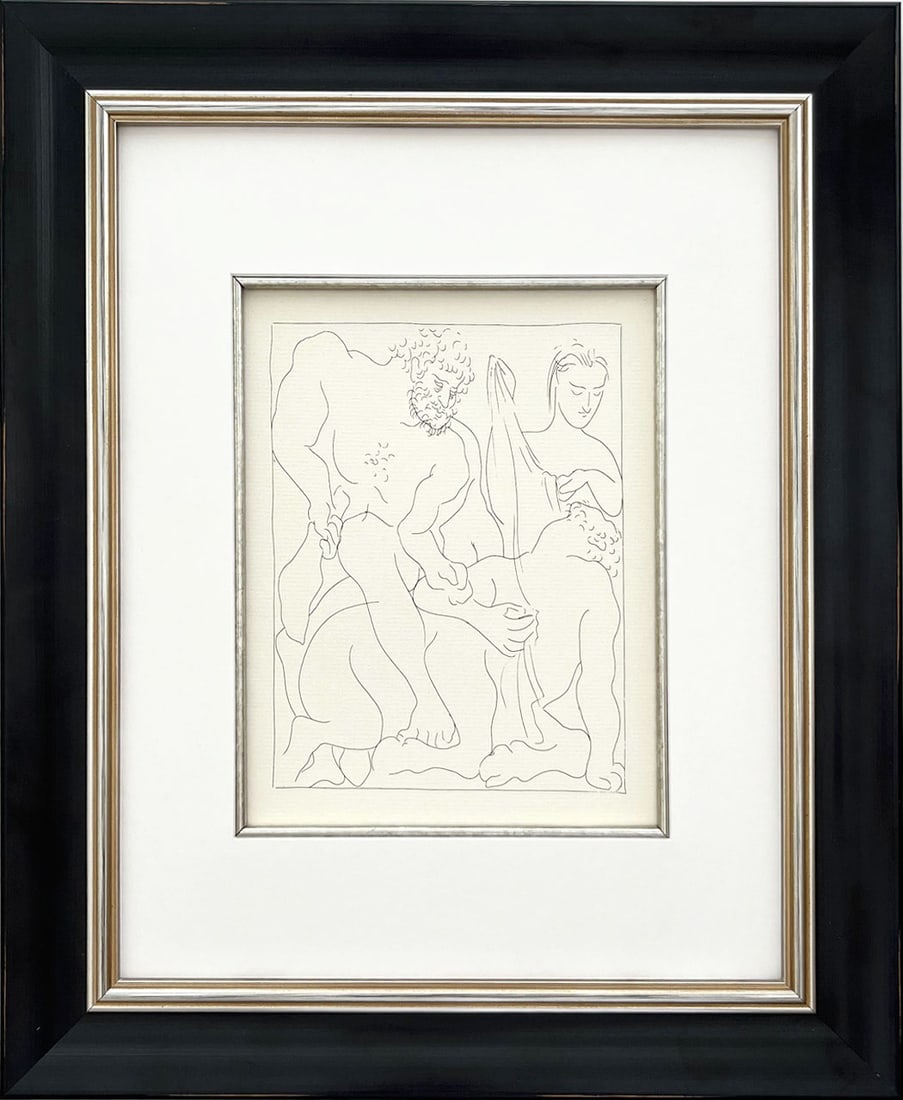 Picasso 5 Hercules Kills the Centaur Nessus framed: Title: Hercules Kills the Centaur Nessus Artist: Pablo Picasso (after) Country: Spain Medium: Facsimile - 5 Marks: Not signed, not numbered Paper Size: 11 x 8.50 inches Printed: Circa 1970s on Papier 