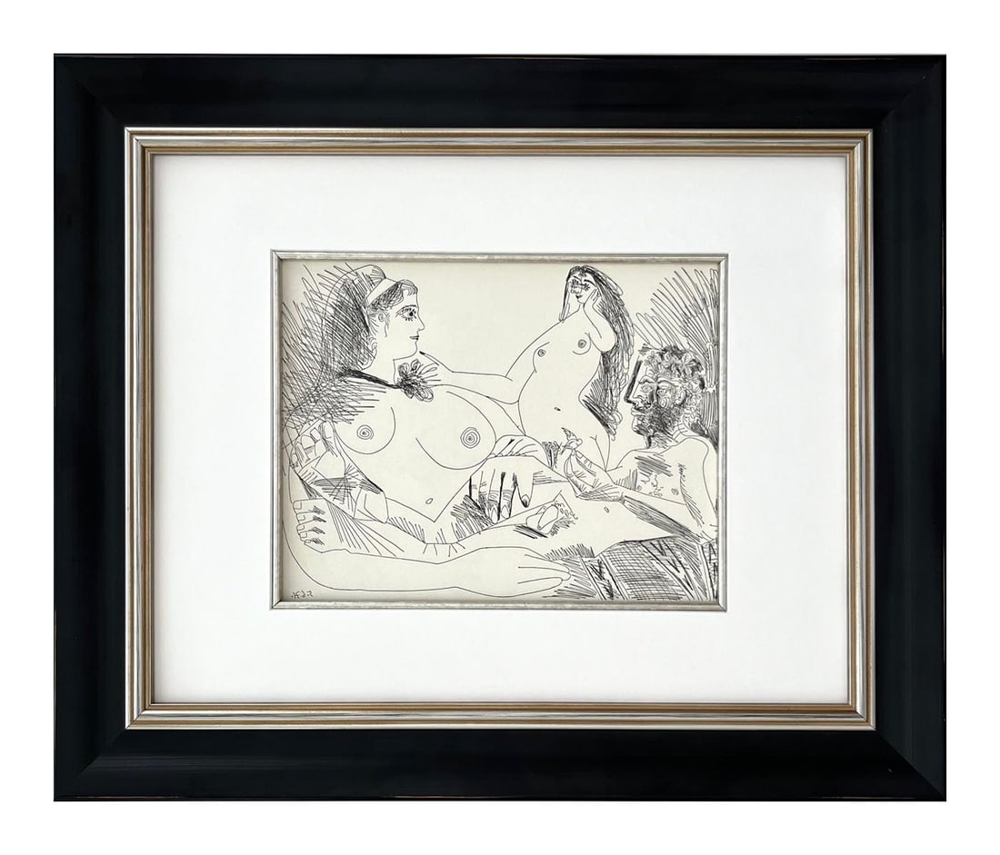 Picasso Gravure Apollinaire Les onze mille verges 11 Framed: Title: Les onze mille verges 11 Artist: Pablo Picasso Country: Spain Medium: Gravure Marks: Not signed, numbered Paper: Grand Velin de Papeteries de Lana 10.50 x 8 inch Printed: 1984 in Paris Pr