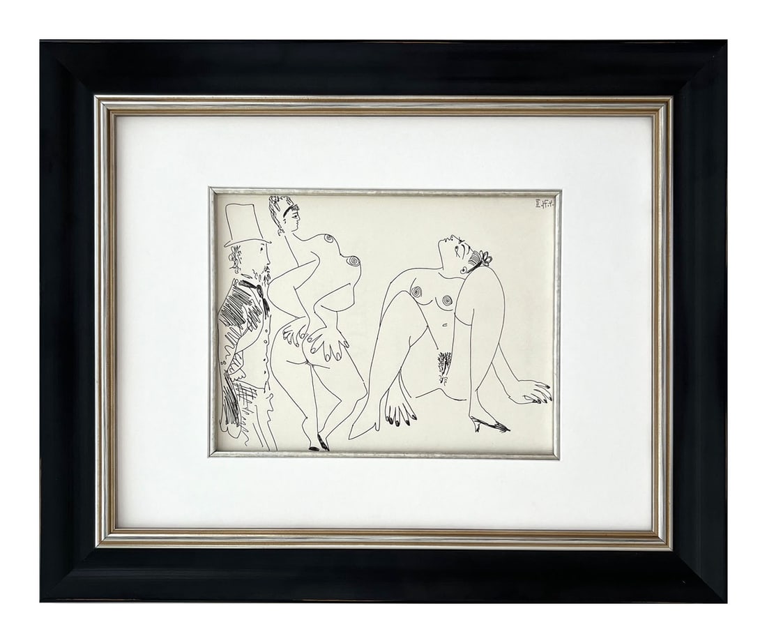 Picasso Gravure Apollinaire Les onze mille verges 8 Framed: Title: Les onze mille verges 8 Artist: Pablo Picasso Country: Spain Medium: Gravure Marks: Not signed, numbered Paper: Grand Velin de Papeteries de Lana 10.50 x 8 inch Printed: 1984 in Paris Pro