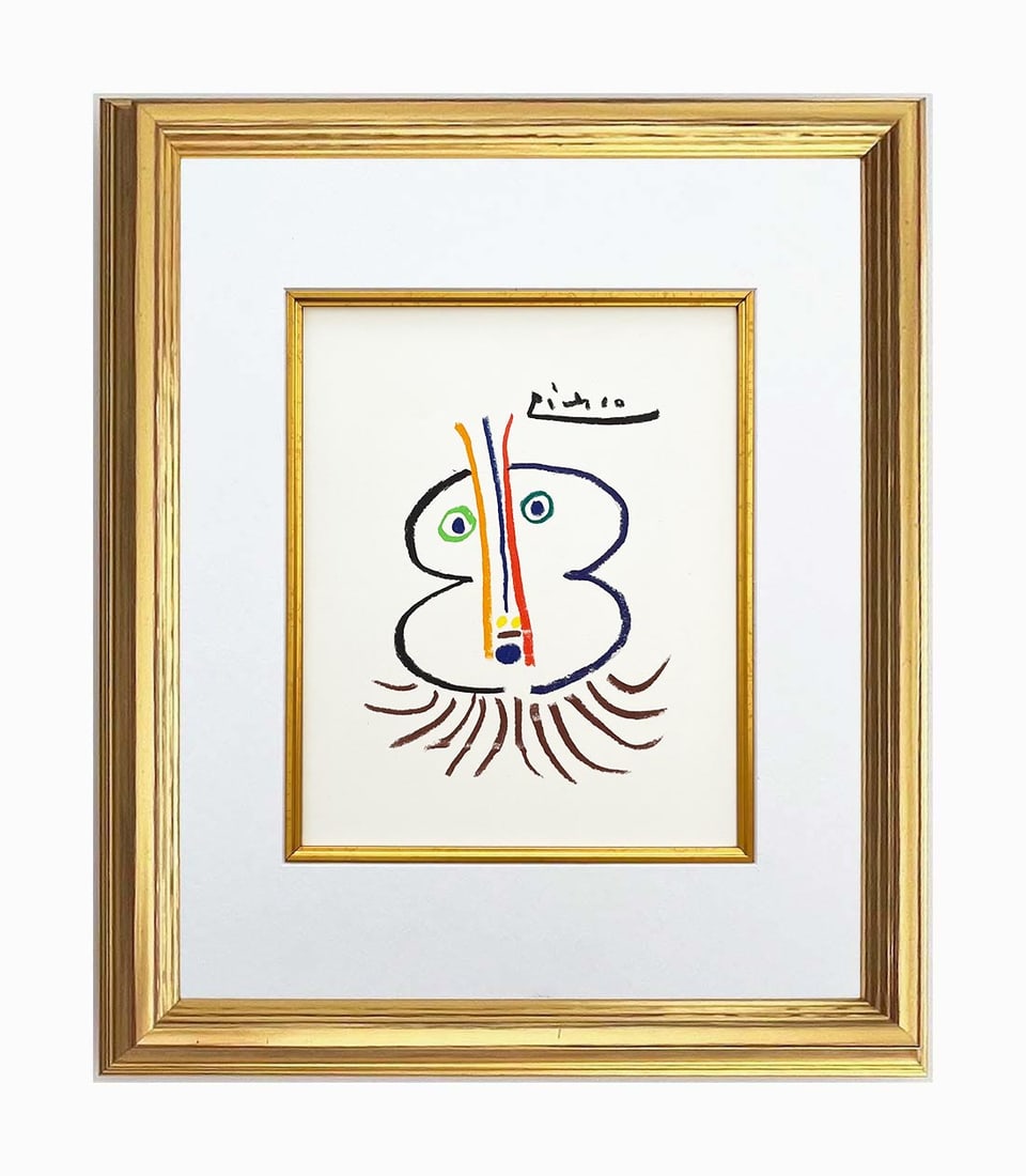 Picasso Lithograph 129 The great noble framed: Title: The great noble Artist: Pablo Picasso Country: Spain Medium: Lithograph 129 Marks: Signed in plate, not numbered Paper Size: 13.70 x 9.50 inch Printed: 1968 on velum paper Provenance: Stories