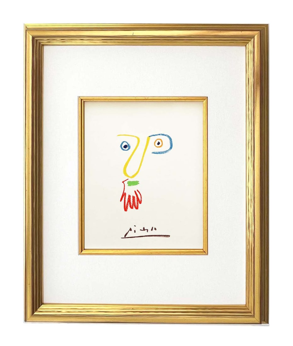Picasso Lithograph 45 Don Bob Framed: Title: Don Bob Artist: Pablo Picasso Country: Spain Medium: Lithograph 45 Marks: Signed in plate, not numbered Paper Size: 13.70 x 9.50 inch Printed: 1968 on velum paper Provenance: Stories Without L