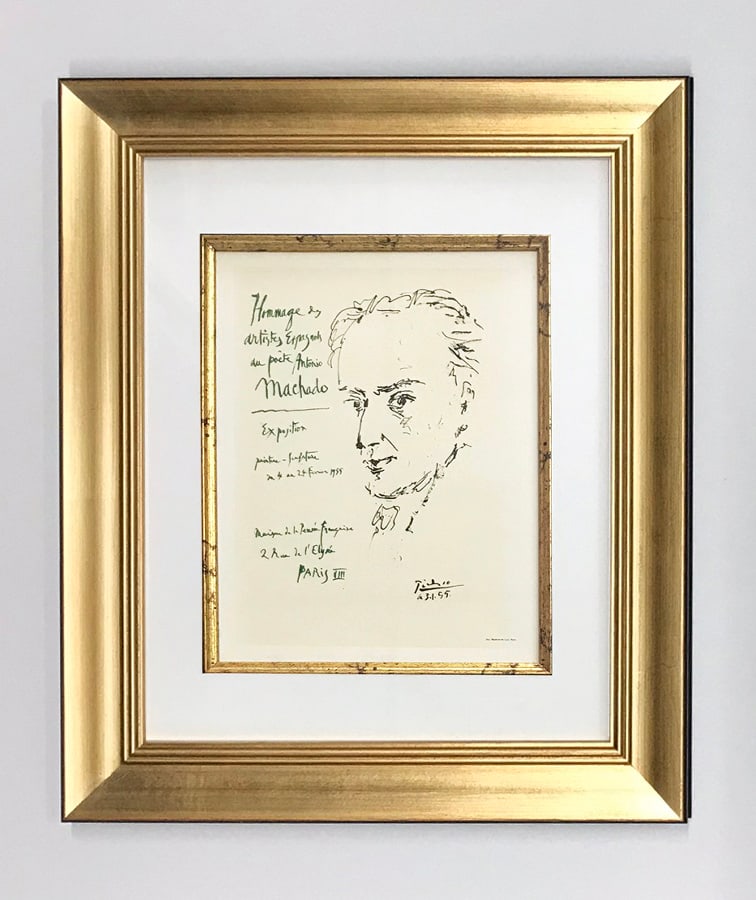 Picasso Lithograph 73 Homage a Machado art in posters framed: Title: Homage a Machado Artist: Pablo Picasso Country: Spain Medium: Lithograph - 73 Marks: Not signed, not numbered Paper size: 12.50 X 9.50 inch Printed: 1959 by Mourlot Freres, France Provenance: