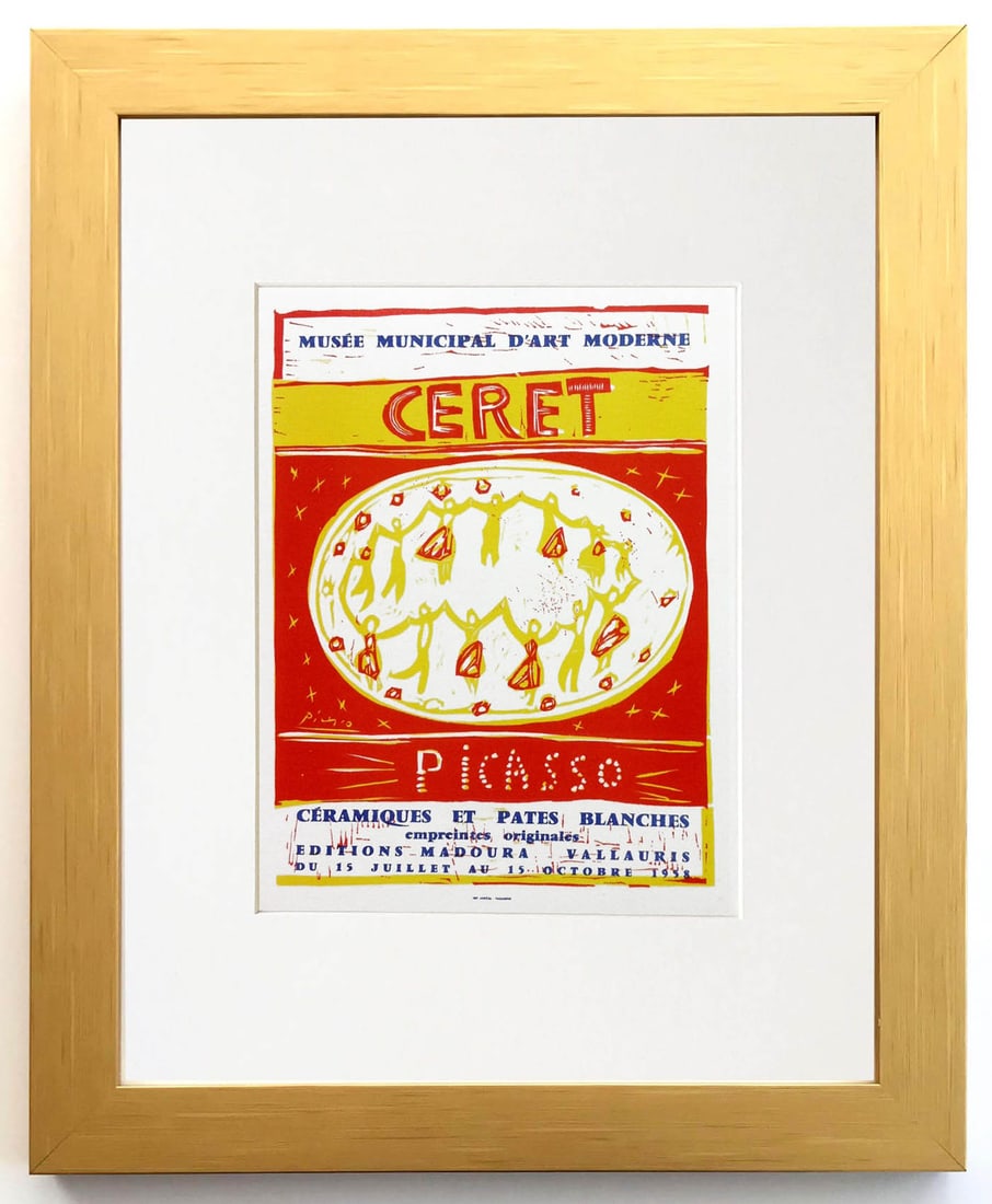 Pablo Picasso Framed Ceret Lithograph 92 Art in posters 1959: Title: Ceret Artist: Pablo Picasso Country: Spain Medium: Lithograph Marks: Not signed, not numbered Size: 9.5 x12.5 inch Printed:1959 by Mourlot Freres, France Provenance: Art in posters book