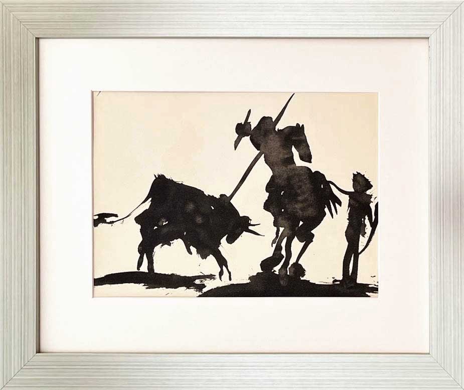 Pablo Picasso Toros y Toreros framed: Artist: Pablo Picasso Country: Spain Title: Toros y Toreros Medium: Bichromie Marks: Not signed, not numbered Paper size: Vellum 14.75 x 10.50 inch Publisher: Editions Cercle d'Art 1961, France