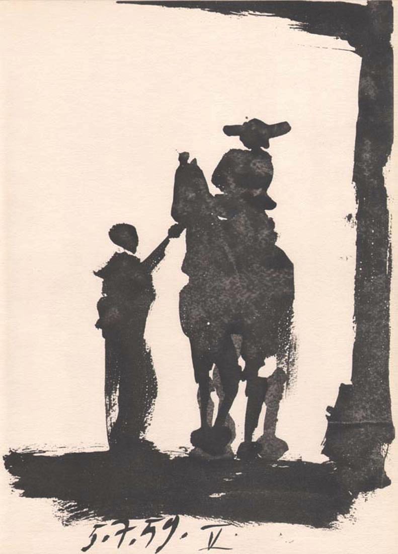 Picasso Toros y Toreros 5 dated 5/7/59: Artist: Pablo Picasso Country: Spain Title: Toros y Toreros 5 dated 5/7/59 Medium: Quadrichromie Marks: Not signed not numbered Paper size: Vellum 14.75 x 10.50 inch Publisher: Editions Cercle d'Art 1