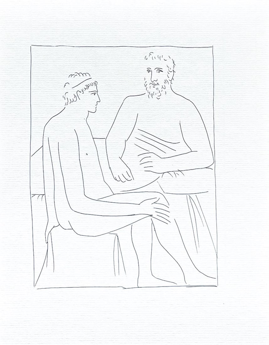 Picasso 12 Numa Follows the Lessons of Pythagoras: Title: Numa Follows the Lessons of Pythagoras Artist: Pablo Picasso (after) Country: Spain Medium: Facsimile - 12 Marks: Not signed, not numbered Paper Size: 11 x 8.50 inches Printed: Circa 1970s on