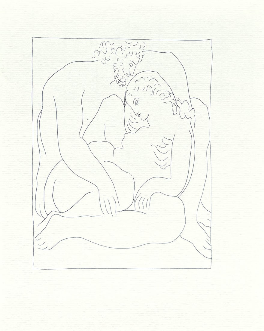 Picasso 2 The Love of Jupiter and Semele: Title: The Love of Jupiter and Semele Artist: Pablo Picasso (after) Country: Spain Medium: Facsimile - 2 Marks: Not signed, not numbered Paper Size: 11 x 8.50 inches Printed: Circa 1970s on Papier