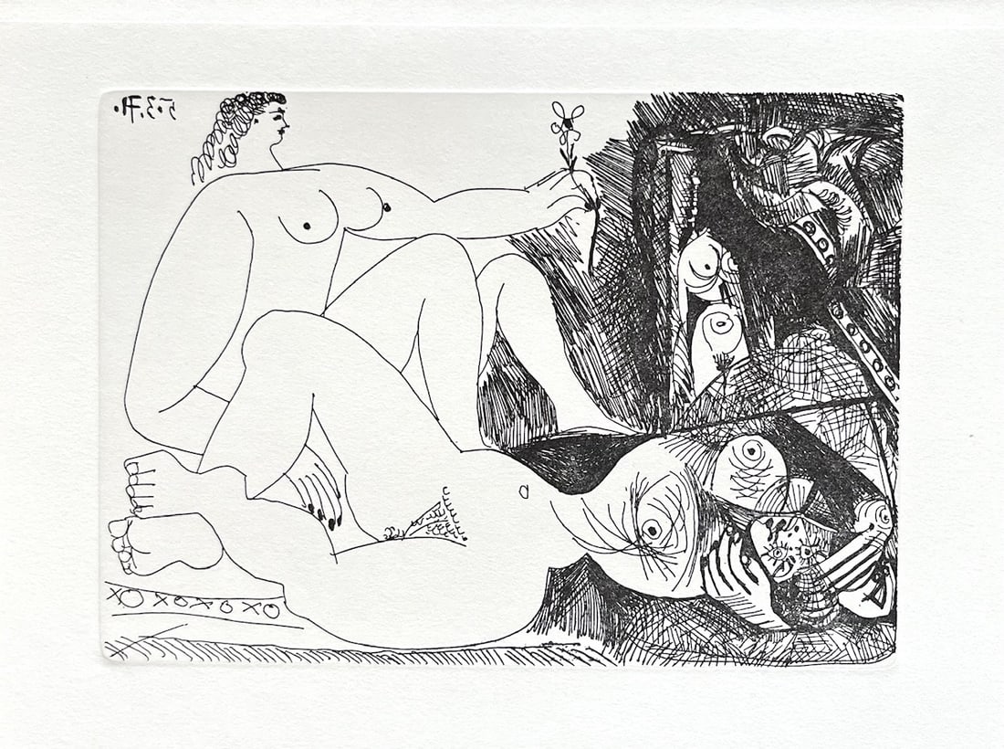 Picasso Gravure Apollinaire Les onze mille verges 12: Title: Les onze mille verges 12 Artist: Pablo Picasso Country: Spain Medium: Gravure Marks: Not signed, numbered Paper: Grand Velin de Papeteries de Lana 10.50 x 8 inch Printed: 1984 in Paris Pr