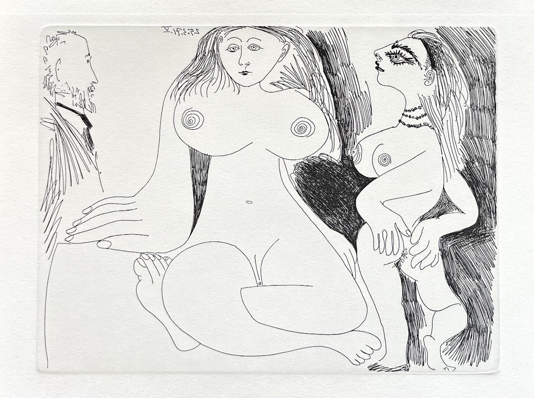 Picasso Gravure Apollinaire Les onze mille verges 5: Title: Les onze mille verges 5 Artist: Pablo Picasso Country: Spain Medium: Gravure Marks: Not signed, numbered Paper: Grand Velin de Papeteries de Lana 10.50 x 8 inch Printed: 1984 in Paris Pro