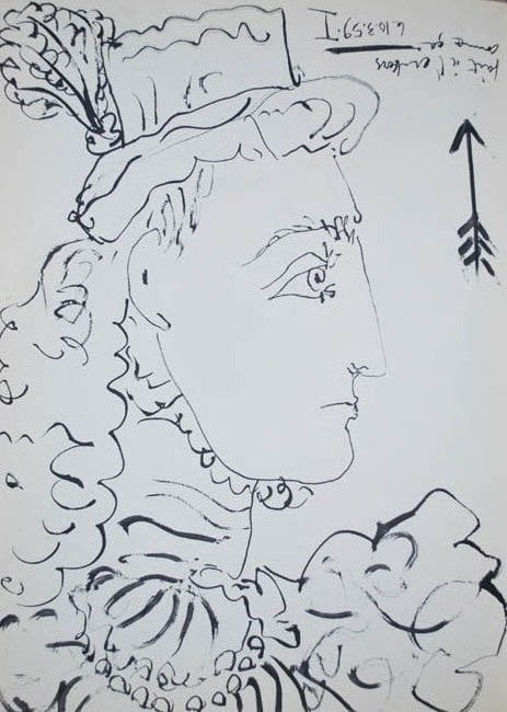 Picasso Toros Y Toreros No.1 dated 10/3/59: Artist: Pablo Picasso Country: Spain Title: Toros y Toreros No.1 dated 10/3/59 Medium: Bichromie Marks: Not signed not numbered Paper size: Vellum 14.75 x 10.50 inch Publisher: Editions Cercle d'Art 1