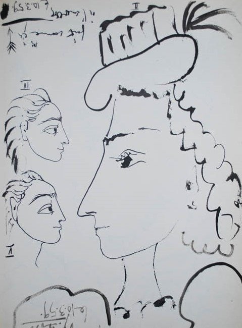 Picasso Toros y toreros No. 4- 5 dated 10/3/59: Artist: Pablo Picasso Country: Spain Title: Toros y toreros No. 4- 5 dated 10/3/59 Medium: Bichromie Marks: Not signed not numbered Paper size: Vellum 14.75 x 10.50 inch Publisher: Editions Cercle