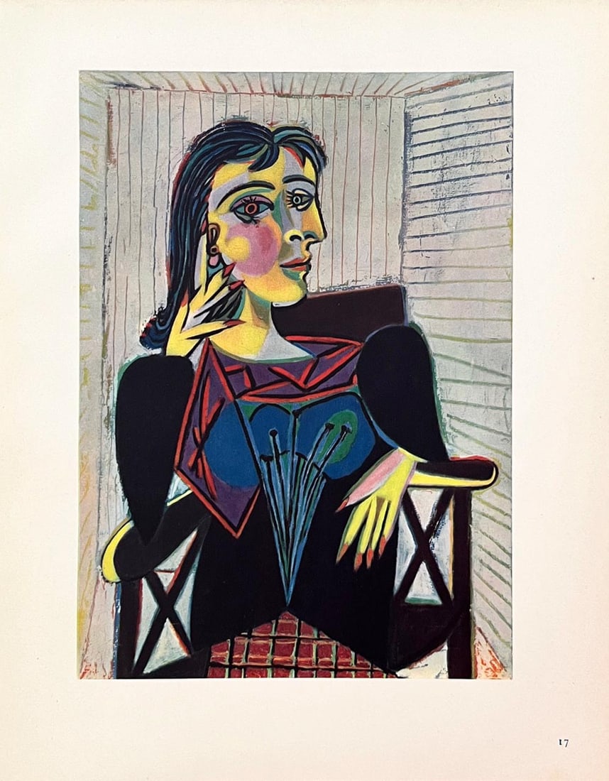 Picasso HelioGravure 17 Femme au Fauteuil 1946: Artist: Pablo Picasso Title: Femme au Fauteuil Medium: Heliogravure 17 Marks: Signed in plate, not numbered Paper Size: 10.50 x 8.50 inch Printed: 1946 on vellum paper in France Provenance: Picasso 19