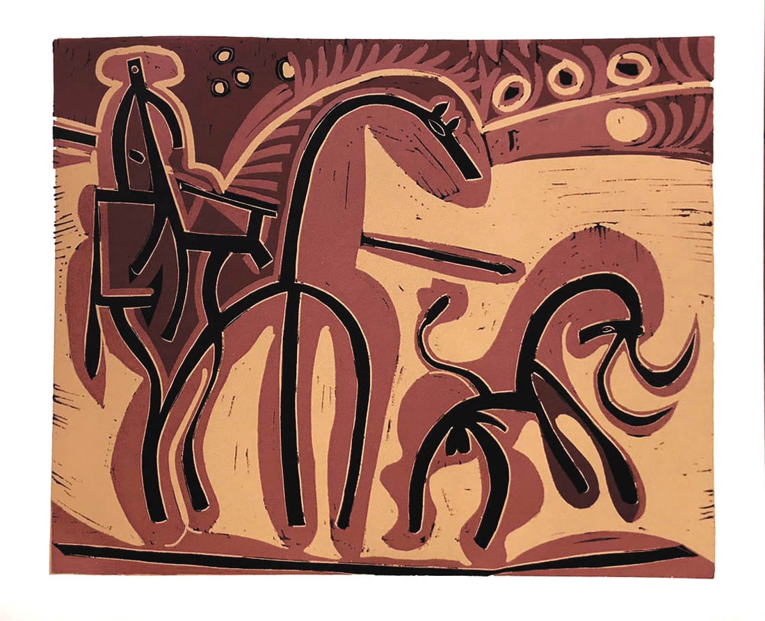 Pablo Picasso 4 Picador et Taureau: Artist: Pablo Picasso Country: Spain Title: Picador et Taureau Medium: Multichrome - 4 Marks: Not signed, not numbered Paper size 12.50 x 15 inch on heavy paper 350g Old Mill Bianco. Provenance: Picas