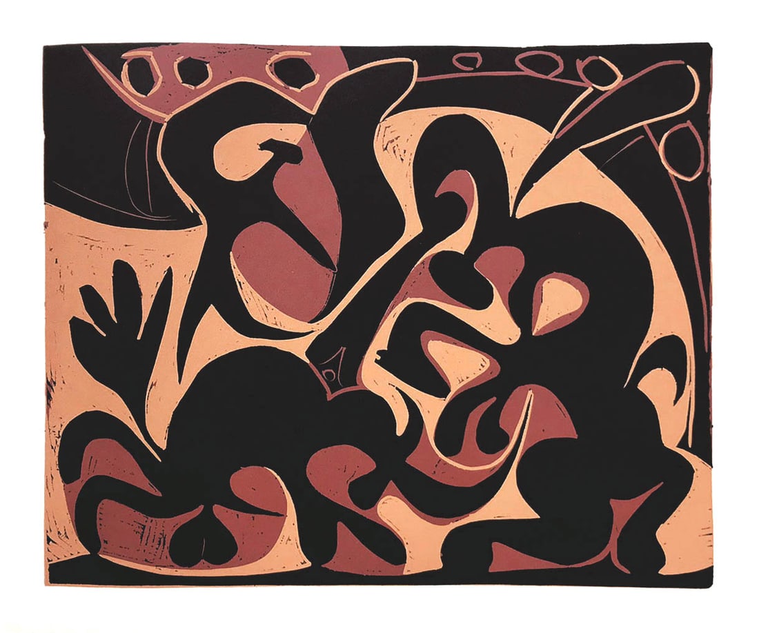 Picasso 6 Pique Noir et Beige: Artist: Pablo Picasso Country: Spain Title:? Pique Noir et Beige Medium: Multichrome - 6 Marks: Not signed, not numbered Paper size 12.50 x 15 inch on heavy paper 350g Old Mill Bianco. Provenance: Pic