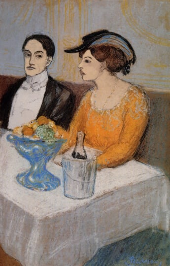 Picasso Man and Woman at Table Numbered Giclee: Pablo Picasso "Card players" L.E numbered Giclee Artist: Pablo Picasso Title: Card players Medium: Giclee Marks: L.E numbered Size: watercolor paper 19 x 13 inch Printed: 2002 by Fine Art Museum