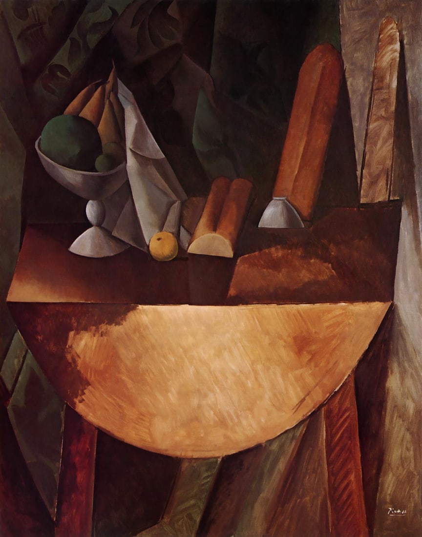 Picasso Still life with bread and fruit Giclee Numbered Edition: Artist: Pablo Picasso Title: Still life with bread and fruit Medium: Giclee Marks: L.E numbered Paper size: watercolor paper 19 x 13 inch Printed: 2002 by Fine Art Museum Condition: Fine - Pristine C