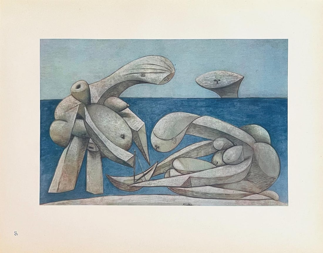 Picasso Heliogravure 16 Jeunes filles au bord de la mer 1946: Artist: Pablo Picasso Title: Jeunes filles au bord de la mer Medium: Heliogravure 16 Marks: Not signed, not numbered Paper Size: 10.50 x 8.50 inch Printed: 1946 on vellum paper in France Provenance: P