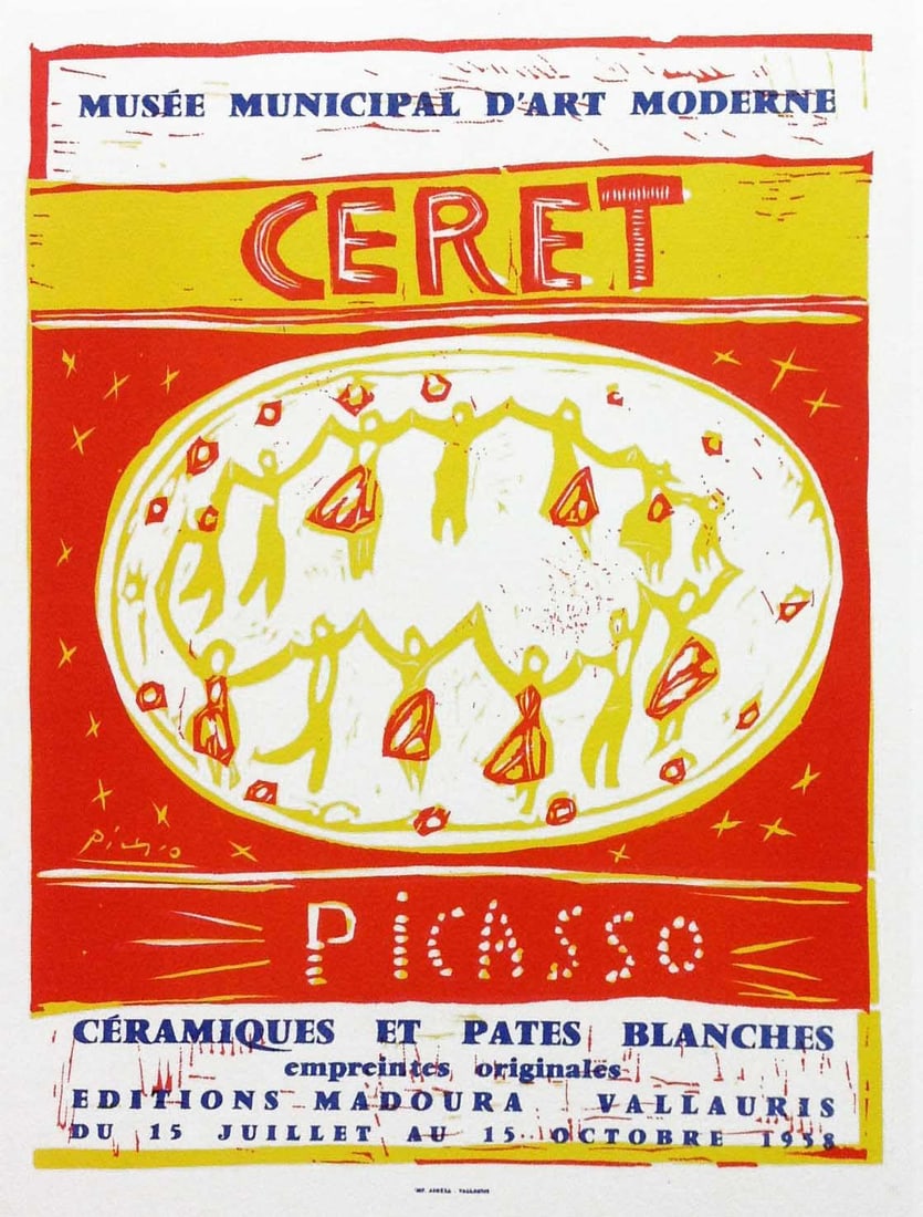 Picasso Lithograph 92 Ceret Art in posters: Title: Ceret Artist: Pablo Picasso Country: Spain Medium: Lithograph - 89 Paper size: 12.50 X 9.50 inch Printed: 1959 by Mourlot Freres, France Provenance: Art in posters Book 1959 Condition: Ve