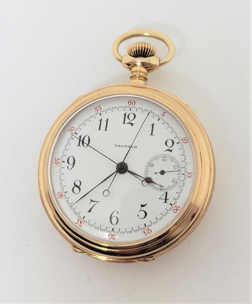Antique Solid & Heavy 14k WALTHAM Chronograph Open Case Pocket Watch* Very Rare! (1 of 10)