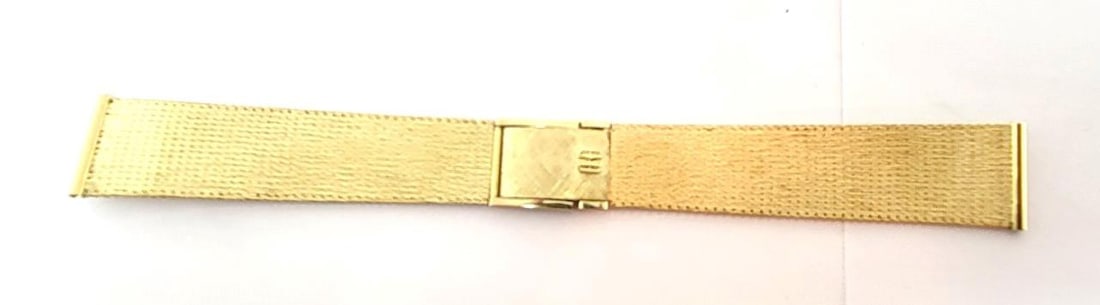NOS SOLID 14k Yellow GOLD Watch Bracelet to fit 18 mm Logs* EXLNT 34.6 grams: NOS SOLID 14k Yellow GOLD Watch Bracelet to fit 18 mm Logs* EXLNT 34.6 grams?? * Solid 14k yellow gold mesh bracelet in 18 mm width * Total length of bracelet in closed position (last pin) is 6 1/4