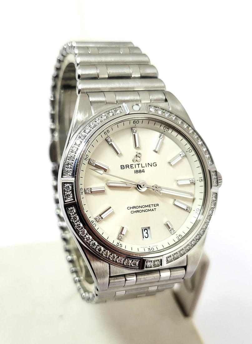 S/Steel BREITLING CHRONOMAT Automatic Watch with Diamond Bezel A13080* EXLNT (1 of 9)