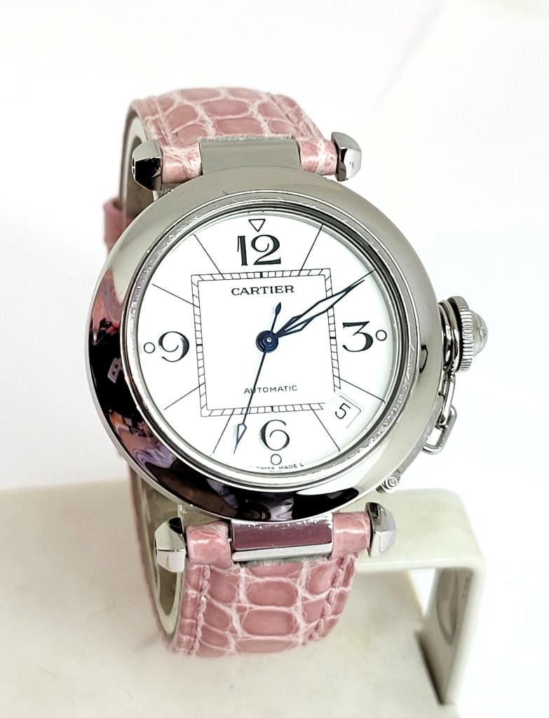 S/Steel Ladies CARTIER PASHA Automatic Watch Ref. 2324* 35.5 mm White Dial EXLNT: S/Steel Ladies CARTIER PASHA Automatic Watch Ref. 2324* 35.5 mm White Dial EXLNT? This Ladies CARTIER watch is Swiss made. Great present for yourself or someone you love! * Solid stainless-steel case 