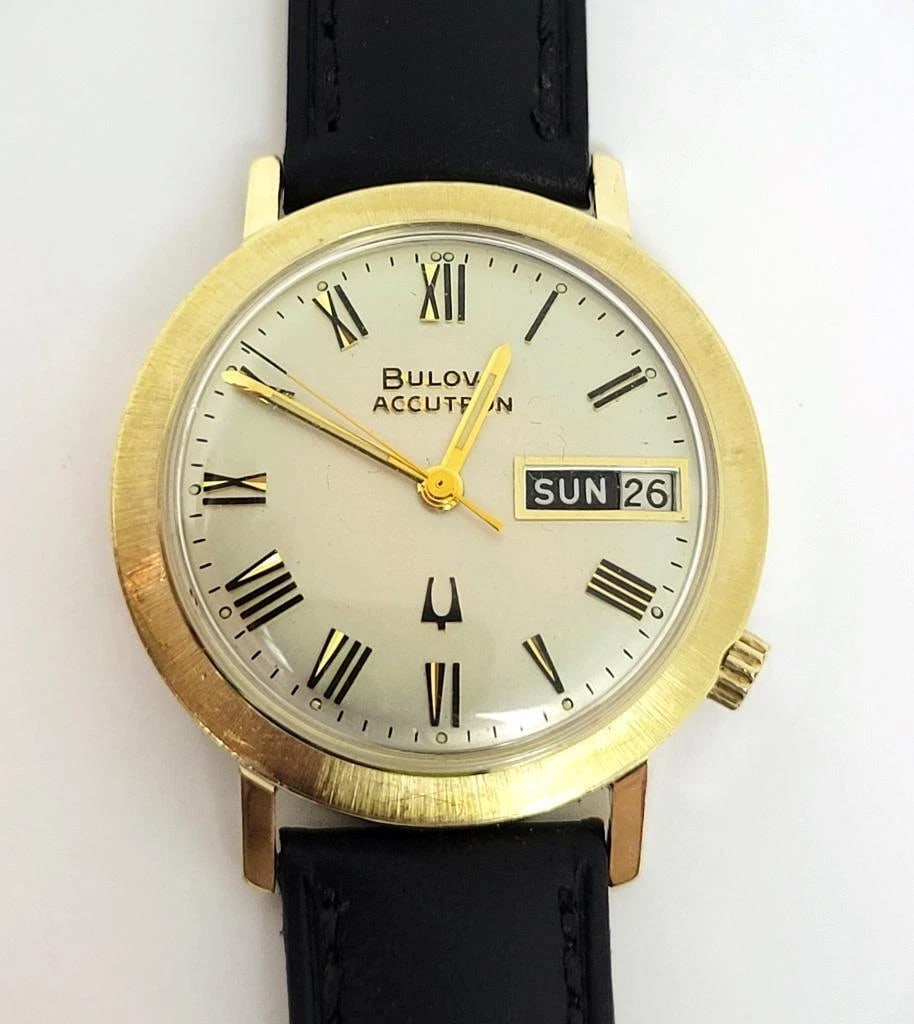 Vintage Mens 14k GF BULOVA ACCUTRON Date Watch 1973* EXLNT* SERVICED: This Men's Bulova watch is USA made. . . Great present for yourself or someone you love as well as for vintage collectors or enthusiasts! . . . * Solid 14k yellow goldfileed case in polished &