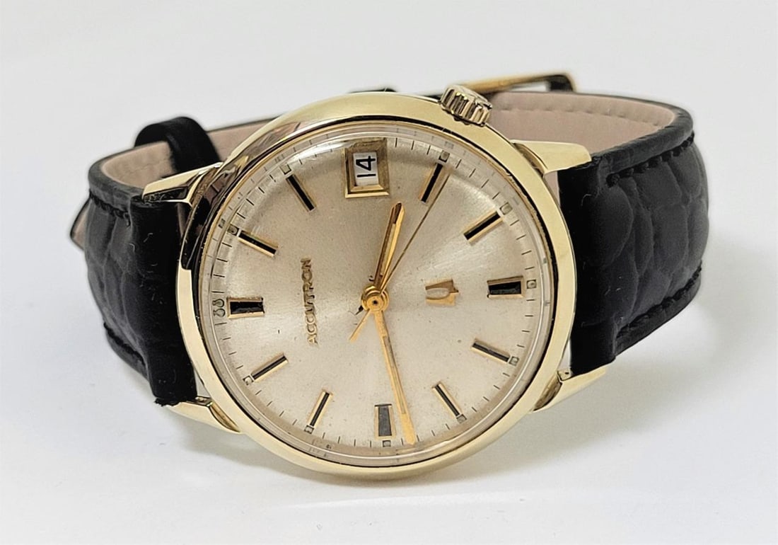 Vintage Mens Solid 14k BULOVA ACCUTRON Date Watch 1967s* EXLNT* Great Runner - 4