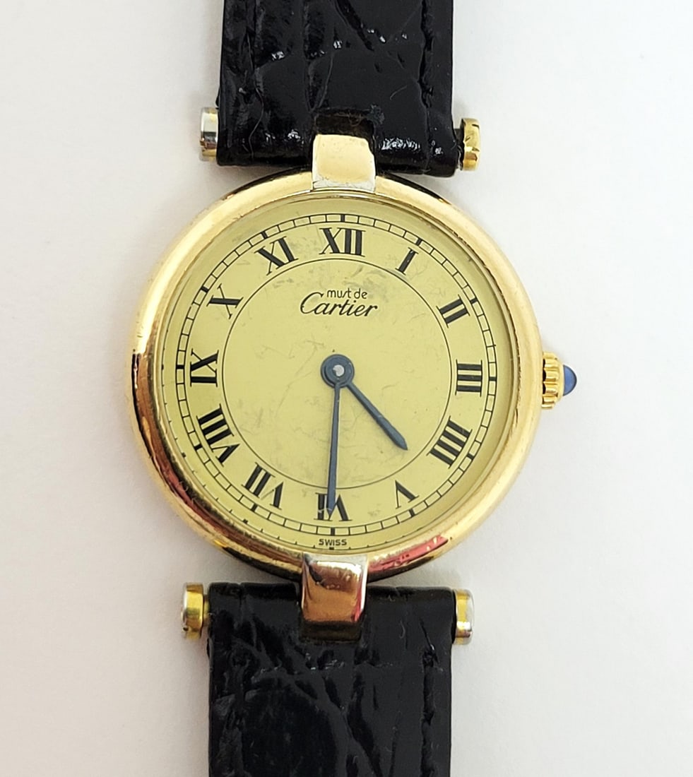Ladies 18k GP 925 Silver Vermeil CARTIER Vendome Paris Quartz Watch 24.2 mm - 10