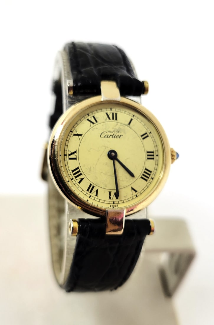 Ladies 18k GP 925 Silver Vermeil CARTIER Vendome Paris Quartz Watch 24.2 mm (1 of 12)