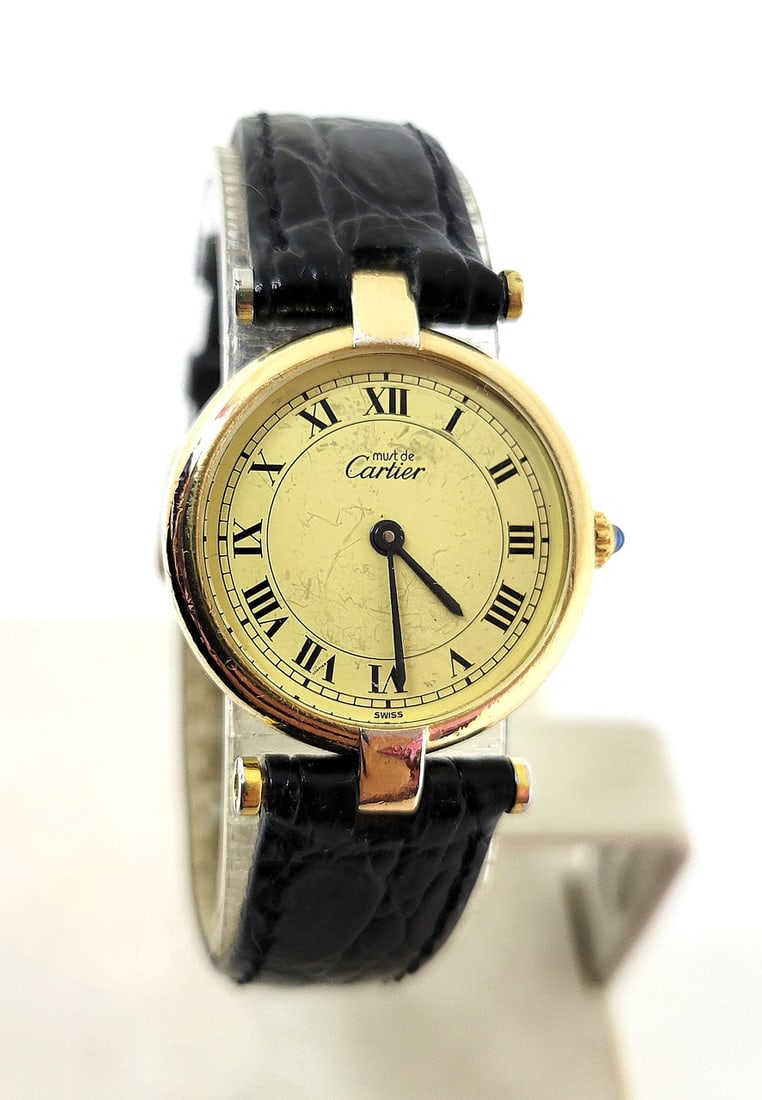 Ladies 18k GP 925 Silver Vermeil CARTIER Vendome Paris Quartz Watch 24.2 mm - 2