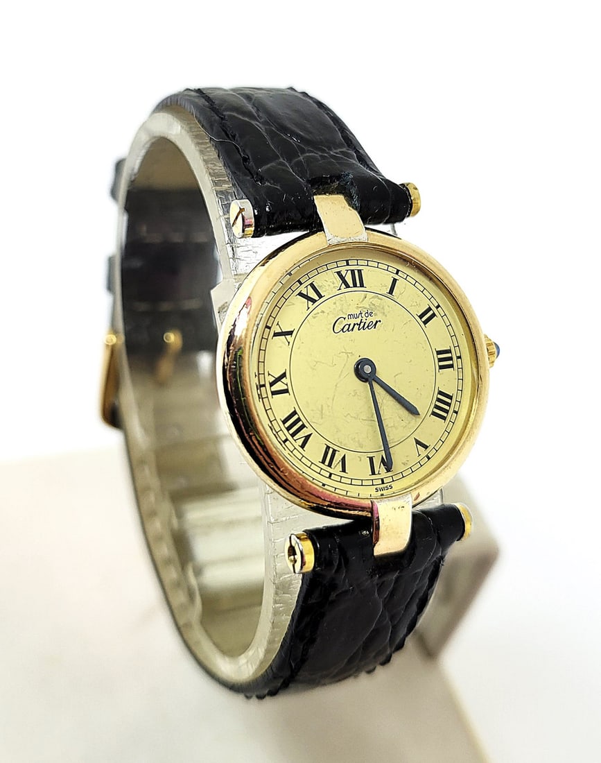 Ladies 18k GP 925 Silver Vermeil CARTIER Vendome Paris Quartz Watch 24.2 mm - 3