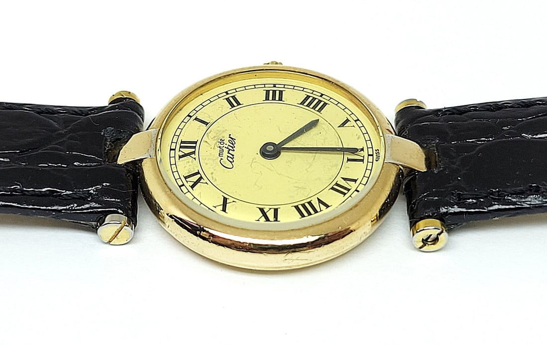 Ladies 18k GP 925 Silver Vermeil CARTIER Vendome Paris Quartz Watch 24.2 mm - 9