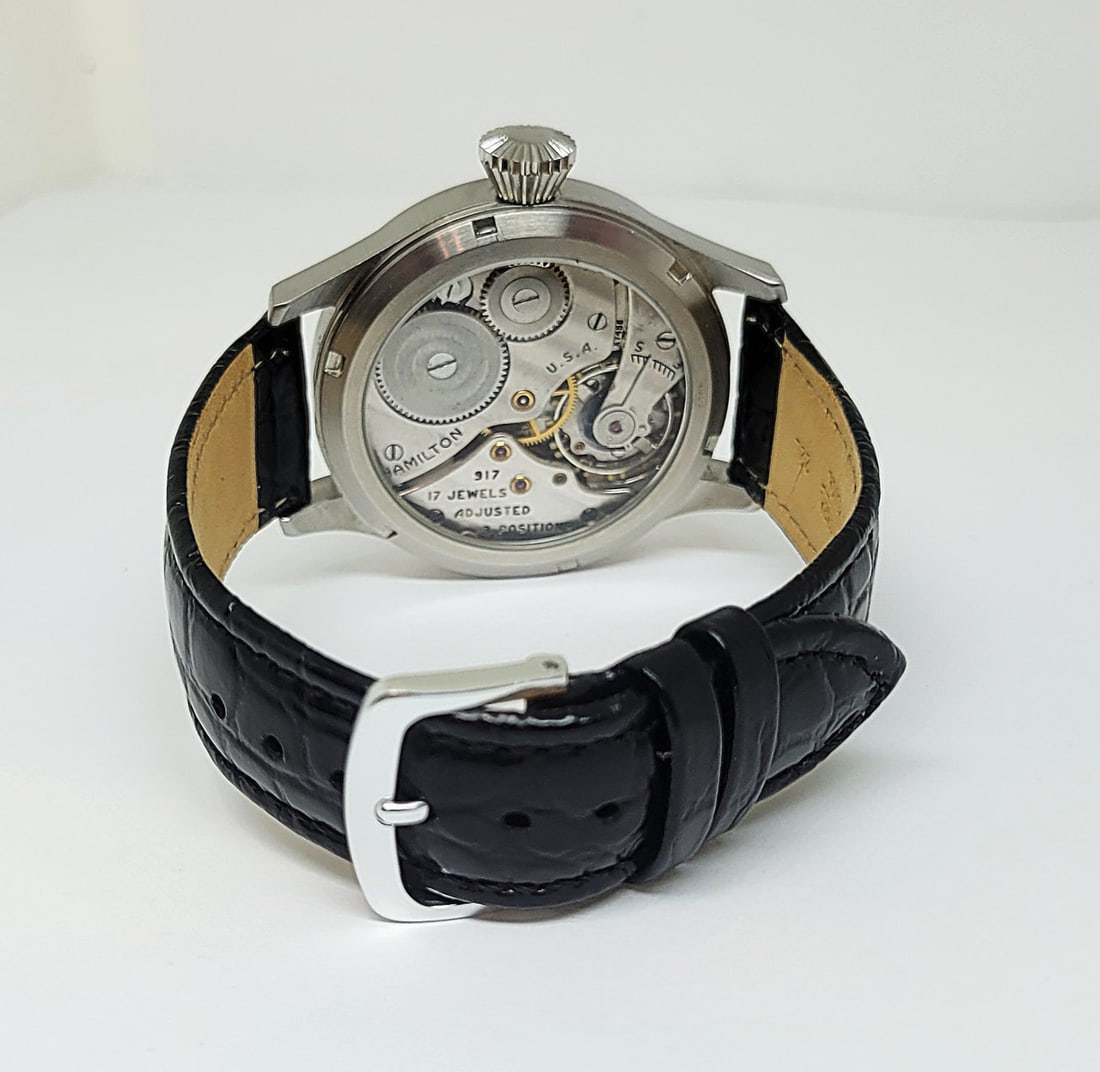 Mens S/Steel High Grade HAMILTON Winding Watch Cal 917 Re-Cased* Black DIAL - 5