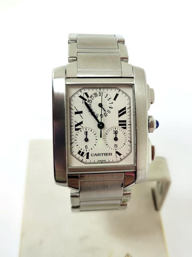 S/Steel CARTIER TANK/Francaise Chronoflex Chronograph Watch 2303* EXLNT: S/Steel CARTIER Tank Francaise Chronoflex Chronograph Watch 2303* SERVICED* Excellent Condition This Unisex Cartier watch is Swiss made. Great present for someone you love or for yourself! * Stainless