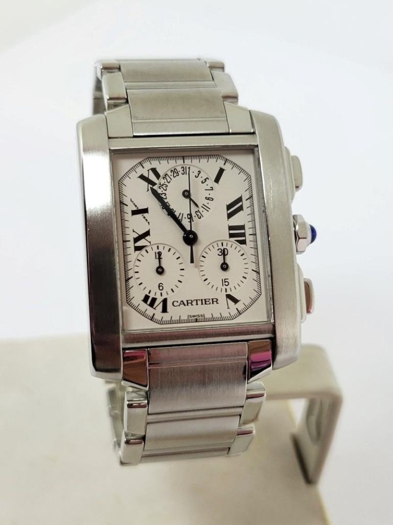 S/Steel CARTIER TANK/Francaise Chronoflex Chronograph Watch 2303* EXLNT - 2