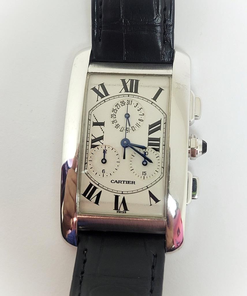 Solid 18k CARTIER Tank Americaine Chronograph Quartz Mens Watch Ref 2312 45 MM - 12