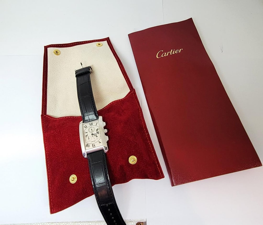 Solid 18k CARTIER Tank Americaine Chronograph Quartz Mens Watch Ref 2312 45 MM - 14