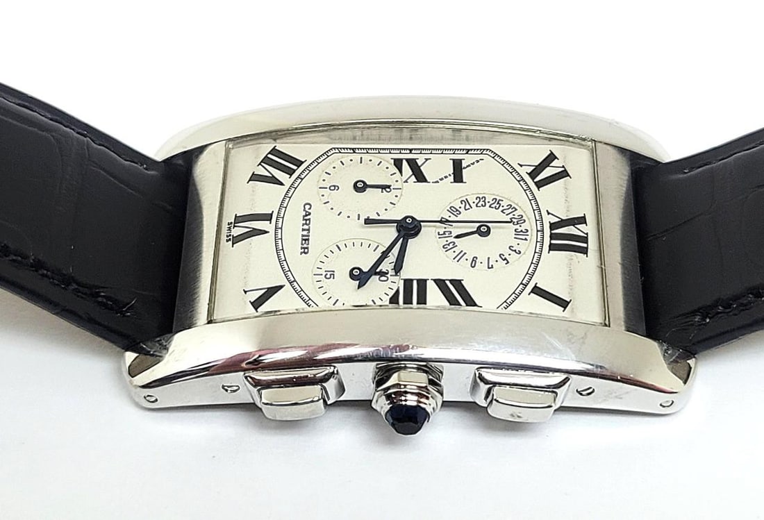 Solid 18k CARTIER Tank Americaine Chronograph Quartz Mens Watch Ref 2312 45 MM - 6