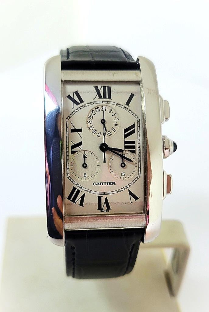 Solid 18k CARTIER Tank Americaine Chronograph Quartz Mens Watch Ref 2312 45 MM - 7