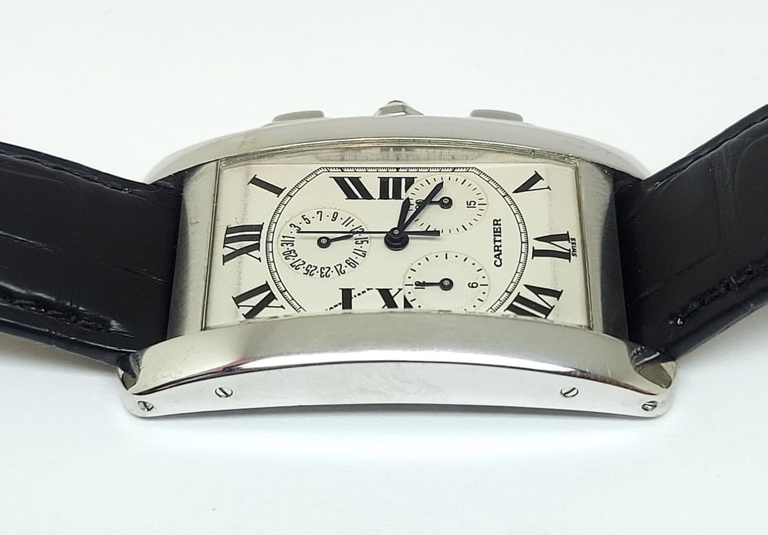 Solid 18k CARTIER Tank Americaine Chronograph Quartz Mens Watch Ref 2312 45 MM - 8