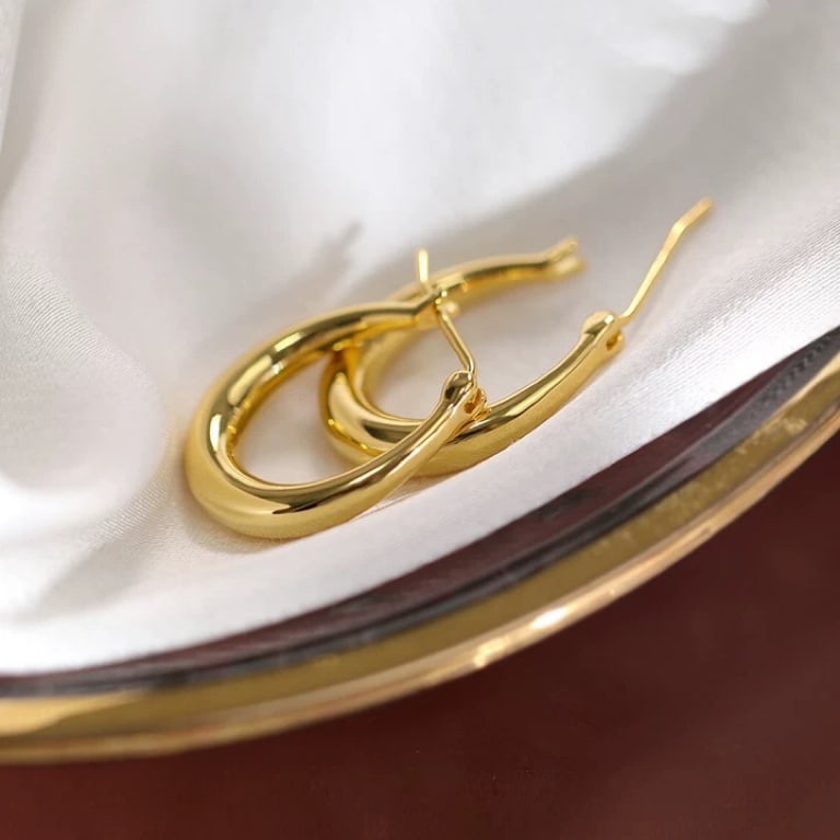 18K Gold Oval Earrings - 2
