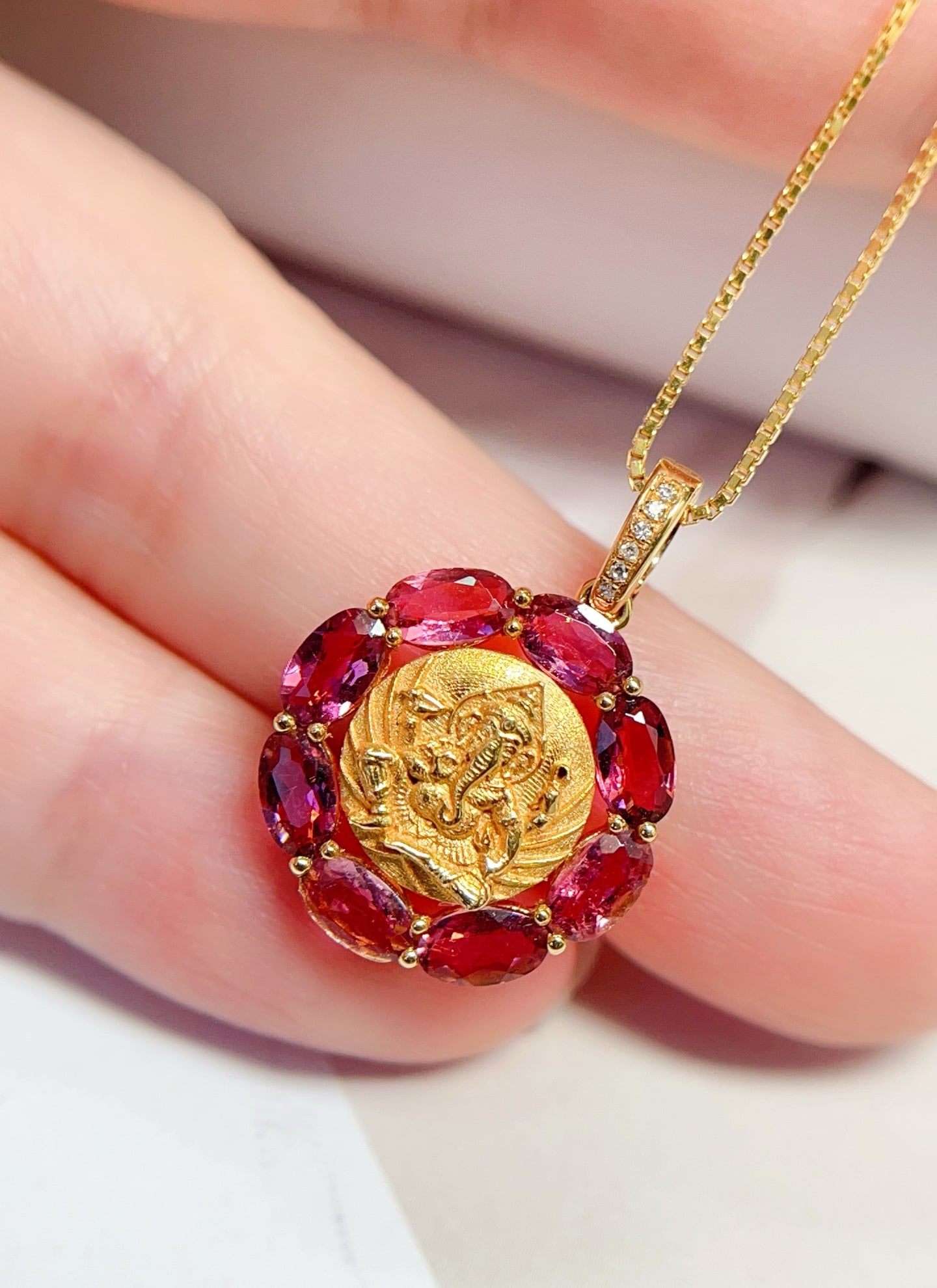 18K Gold Natural Pink Tourmaline Pendant - 2