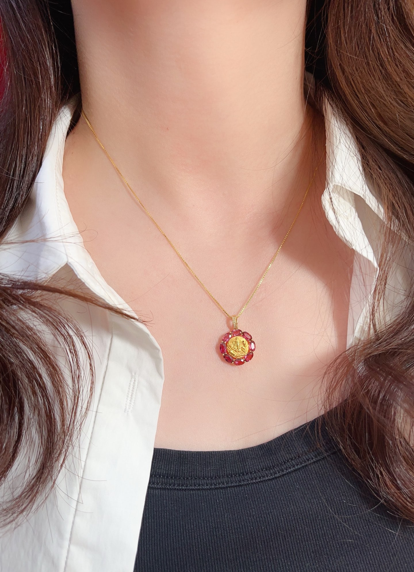 18K Gold Natural Pink Tourmaline Pendant - 5