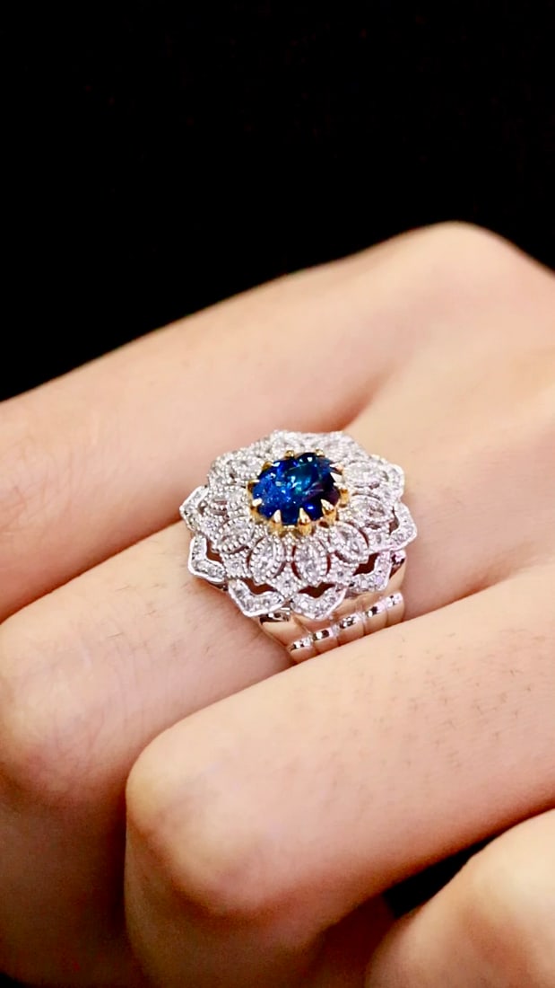 Platinum Natural Sapphire Diamond Ring - 5