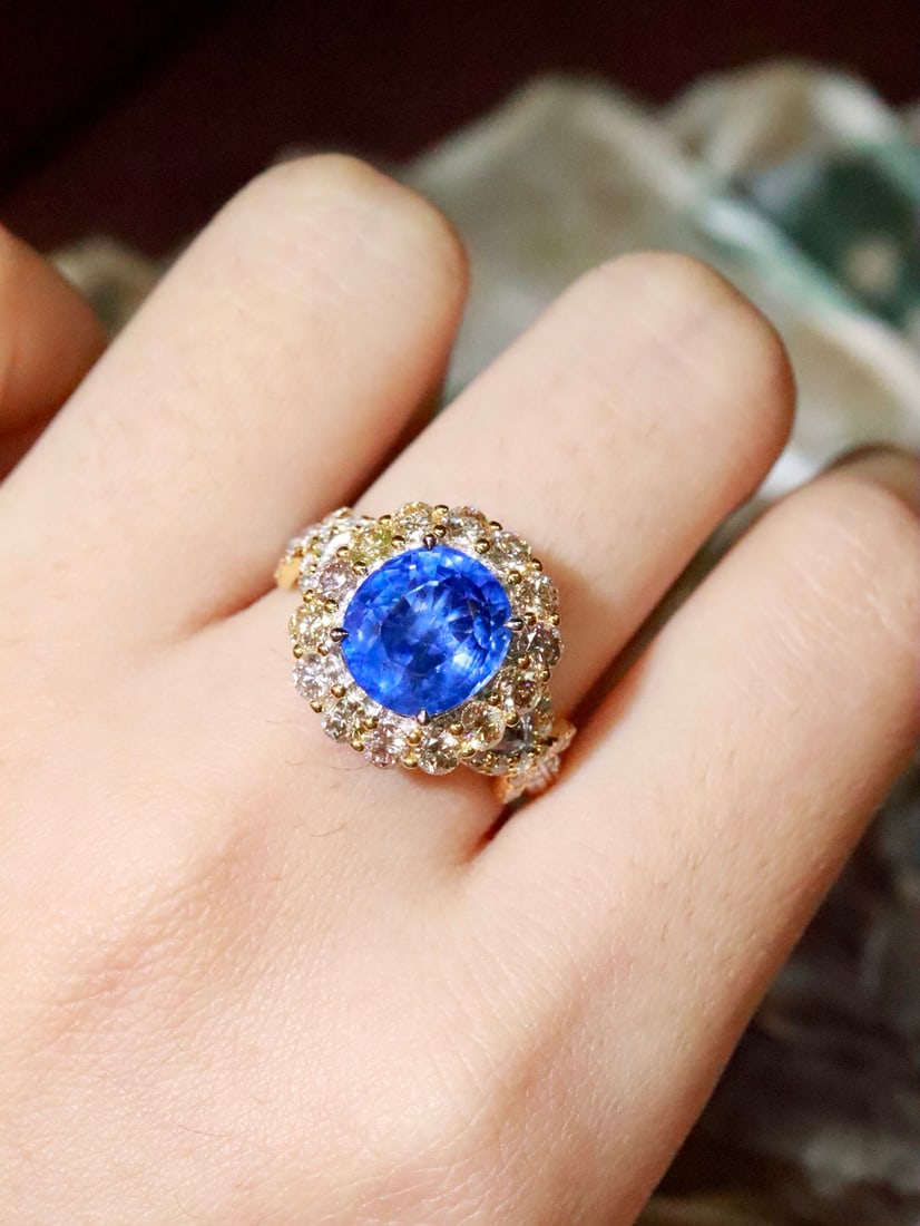 18K Natural Cornflower Blue Sapphire Ring - 5