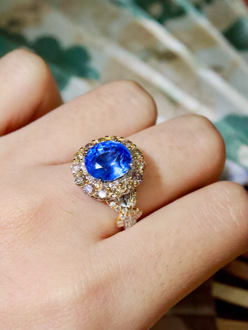 18K Natural Cornflower Blue Sapphire Ring - 6