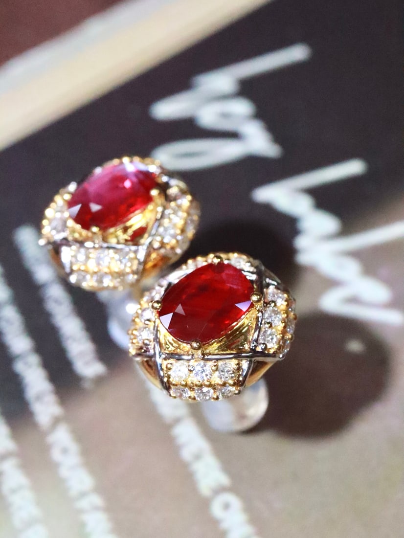 18K Natural Unheated Pigeon Blood Ruby Earrings - 5