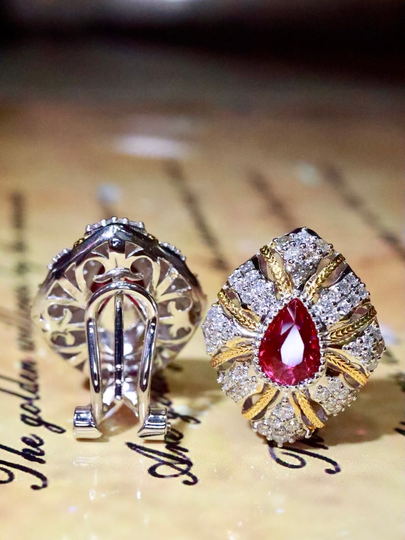 18K Gold Natural Unheated Ruby Earrings - 3